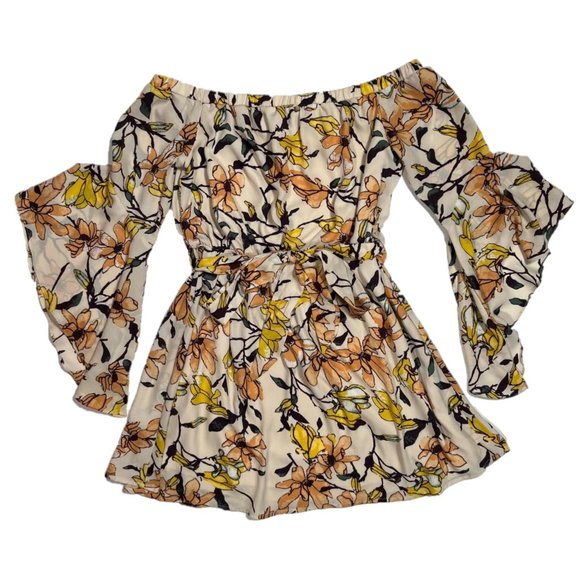 Lulus Dresses & Skirts - Lulu's Blushing Blooms Blush Floral Print Off-the-Shoulder Dress Size Small